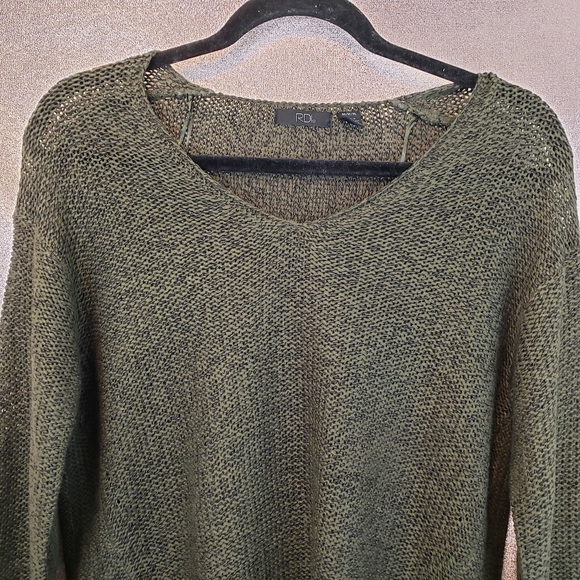 RDI Open Knit Sweater Green Medium Elbow patches - Picture 2 of 8